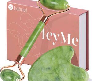 BAIMEI Gua Sha Set and Jade Roller, Jade Gua Sha & Face Rollers for Women